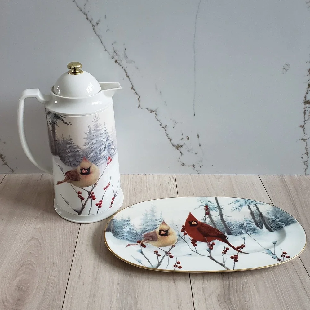 Lenox Winter Greetings Scenic Cardinal Tray Thermal Carafe By Catherine Mcgregor